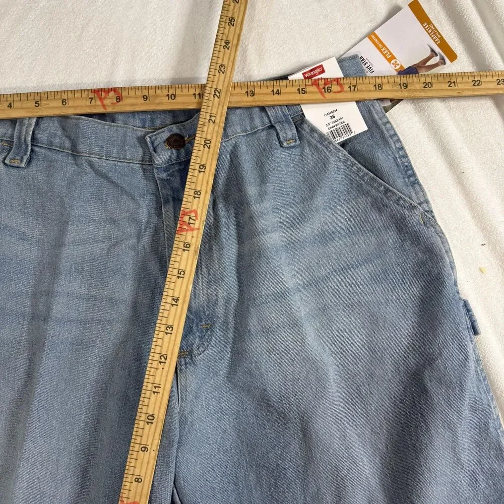 Wrangler‎ Five Star Shorts Mens 36 Blue Denim Carpenter 10 In Inseam Stretch